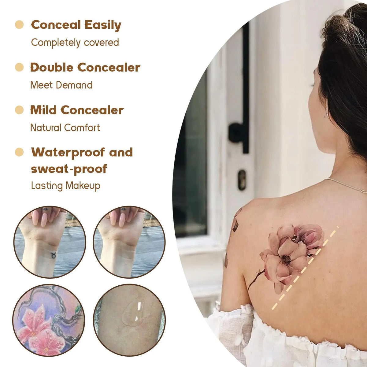 Waterproof Tattoo Concealer Cover Scar Makeup Brighten Foundation Cream Freckle Birthmarks Cover Concealer Body Coverage Cream Peaceful Pleasures Health and Wellness