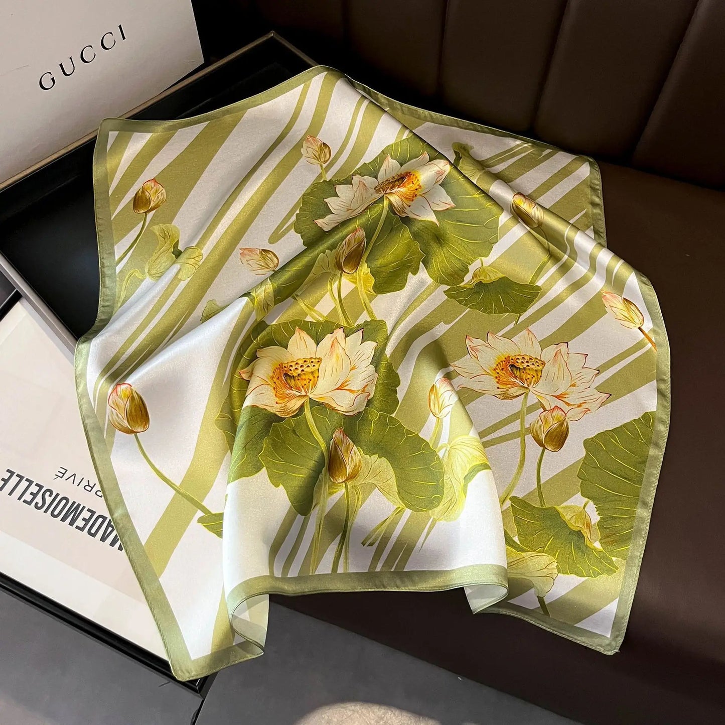 100% Mulberry Silk Lotus Floral Scarf – Women's Versatile Accessory