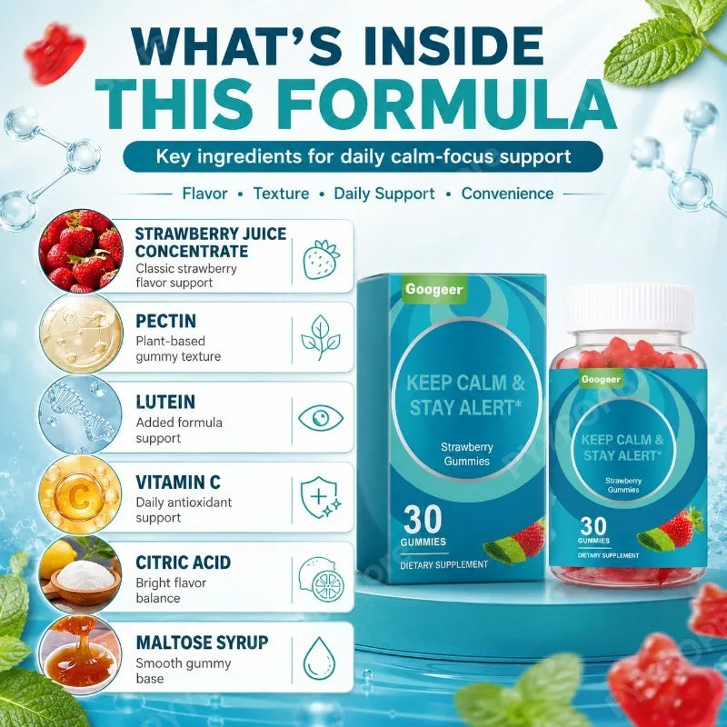 Googeer Strawberry Vitamin C Gummies | Nails & Calm | 30 CT
