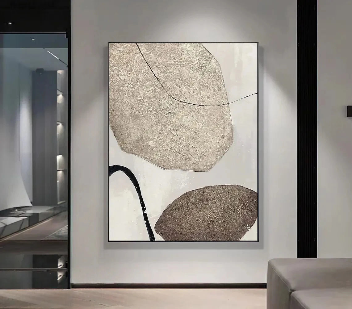 Handmade Textured Wall Art, Beige, Brown, Abstract Oil Painting on Canvas, Neutral, Large Wall Decor, Home Decoration Peaceful Pleasures Health and Wellness
