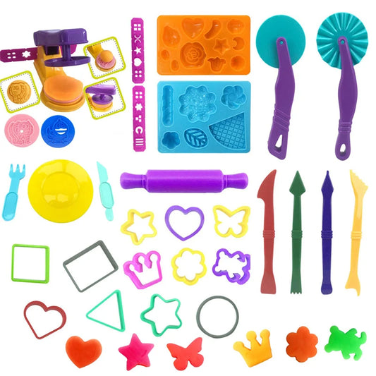 Play Dough Mold Tools Creative Noodles Maker Plate Knife Fork Shape Peaceful Pleasures Health and Wellness