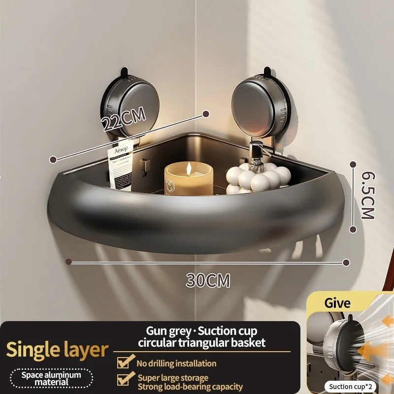 No-Drill Suction Cup Aluminum Bathroom Shelf Wall Organizer