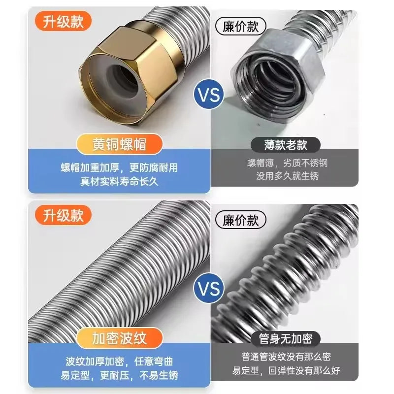 304 Stainless Steel Corrugated Hose 1/2" BSP | 20–200cm