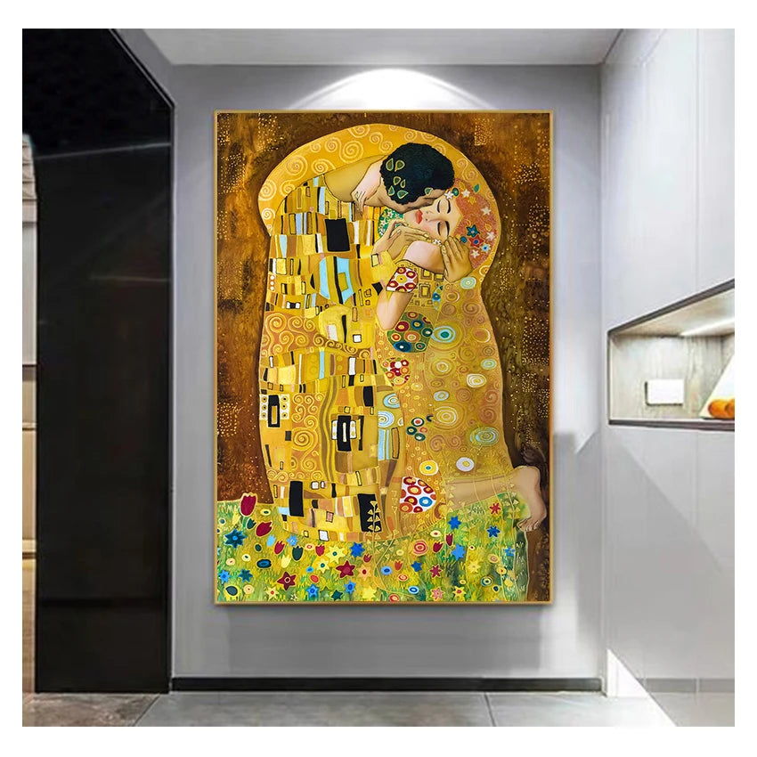 Abstract Oil Painting on Canvas Print Poster Modern Art Wall Pictures For Living Room Cuadros Classic Artist Gustav Klimt kiss Peaceful Pleasures Health and Wellness