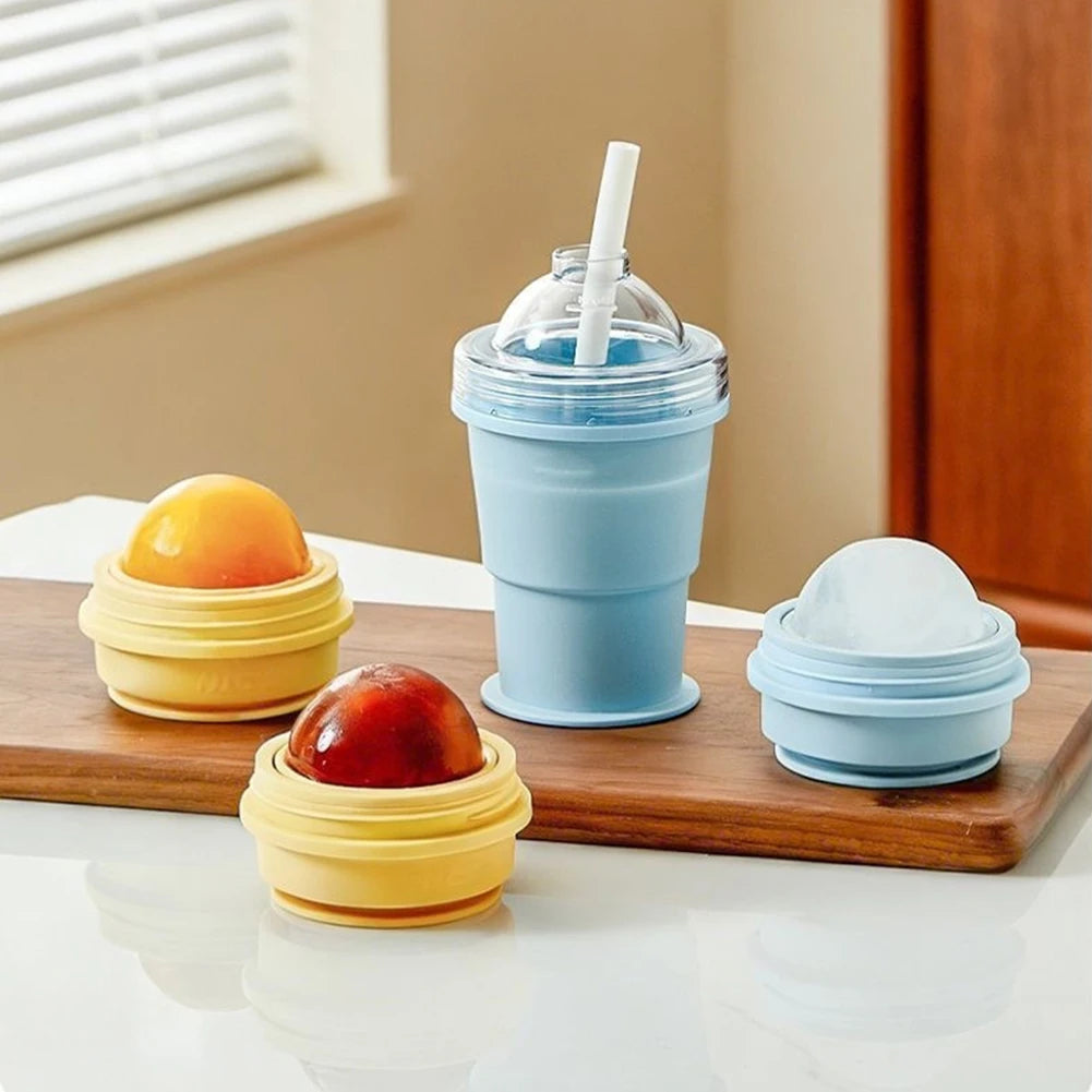 2 In 1 Collapsible Silicone Ice Ball Maker Cup Foldable Ice Ball Drink Cup Easy To Clean Dishwasher Safe For Home Travel Peaceful Pleasures Health and Wellness