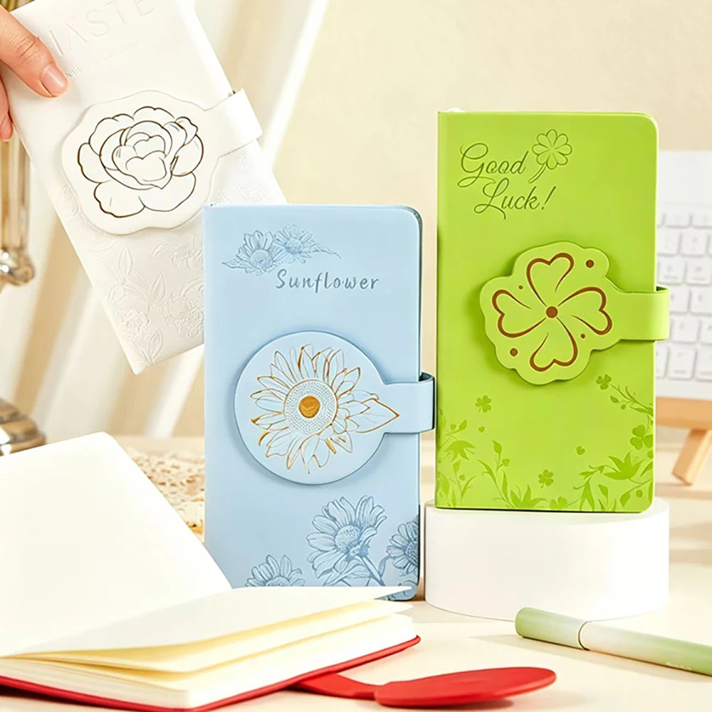 Flower Magnetic Suction Buckle Handle Ledger Blank Inner Pages Small