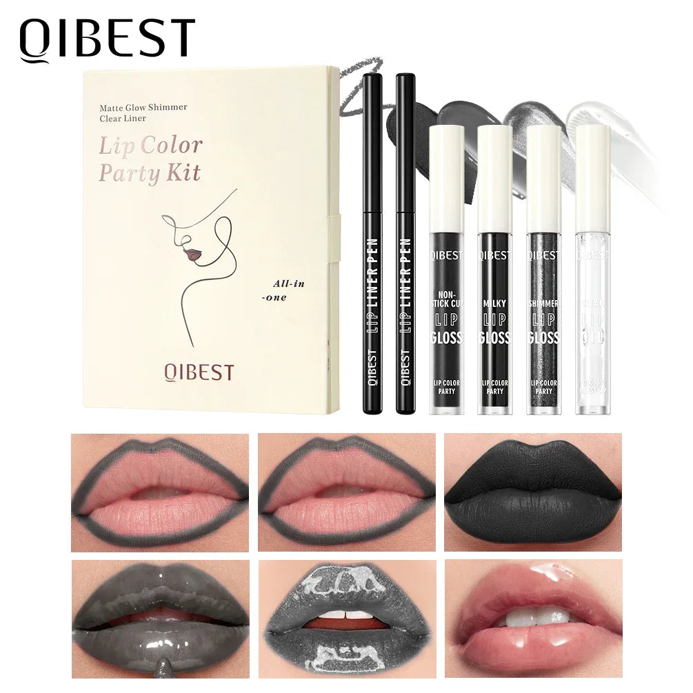 QIBEST 6 PCS Lip Color Makeup Sets Include 2*Lipliner,1 Matte Liquid Lipstick,2 Mirror Lip Glaze And 1 Transparent Lip Oil Balm Peaceful Pleasures Health and Wellness 07