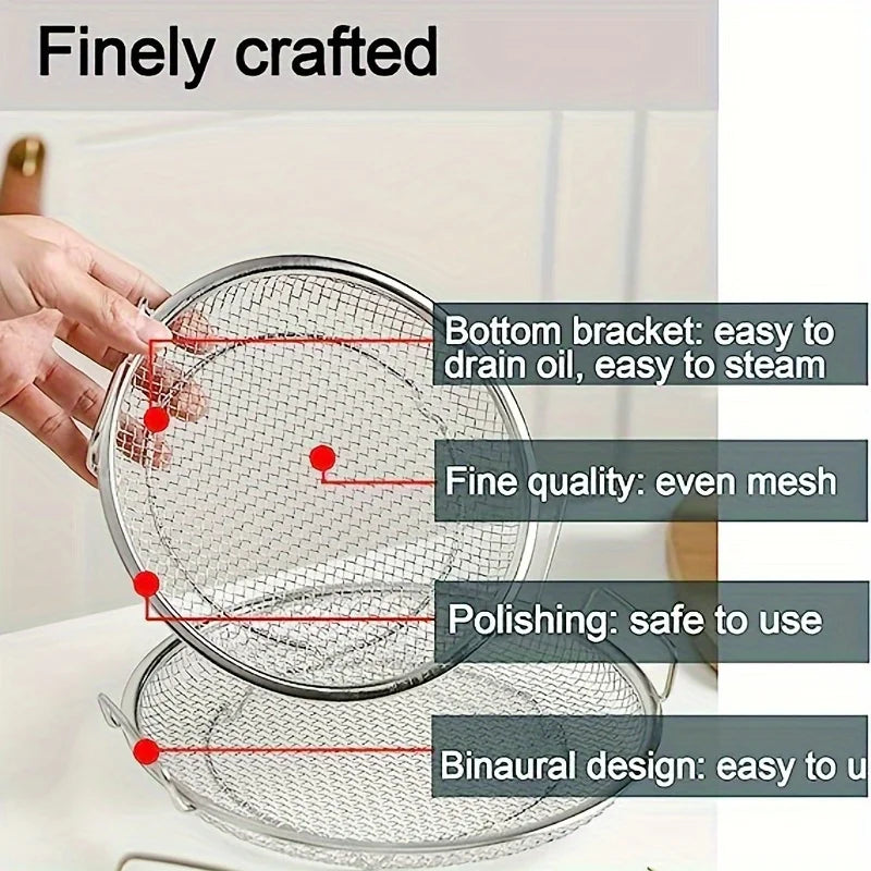 Stainless Steel Round Mesh Strainer Basket – Frying & Washing Mesh Strainer Basket Peaceful Pleasures Health and Wellness
