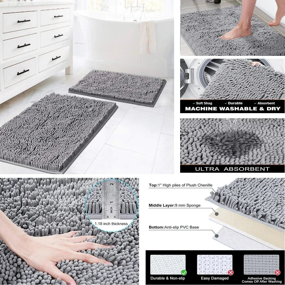Chenille Soft Plush Bath Mat Super Absorbent Washable Non Slip Bathroom Comfortable Carpet for Shower Toilet Doormat Floor Rugs Peaceful Pleasures Health and Wellness