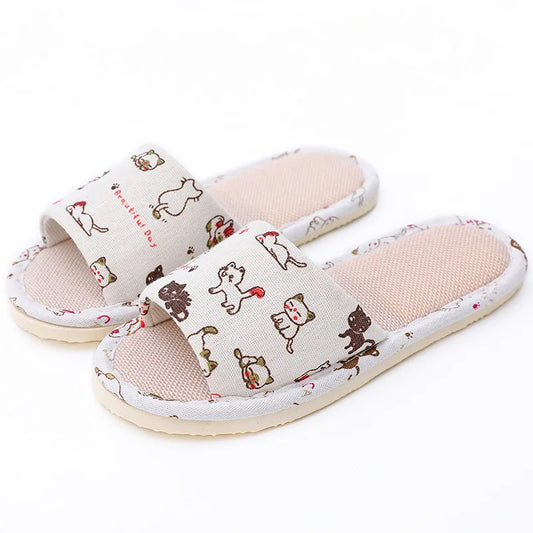 Women's Linen Indoor Slippers | Lightweight Flax Flip Flops