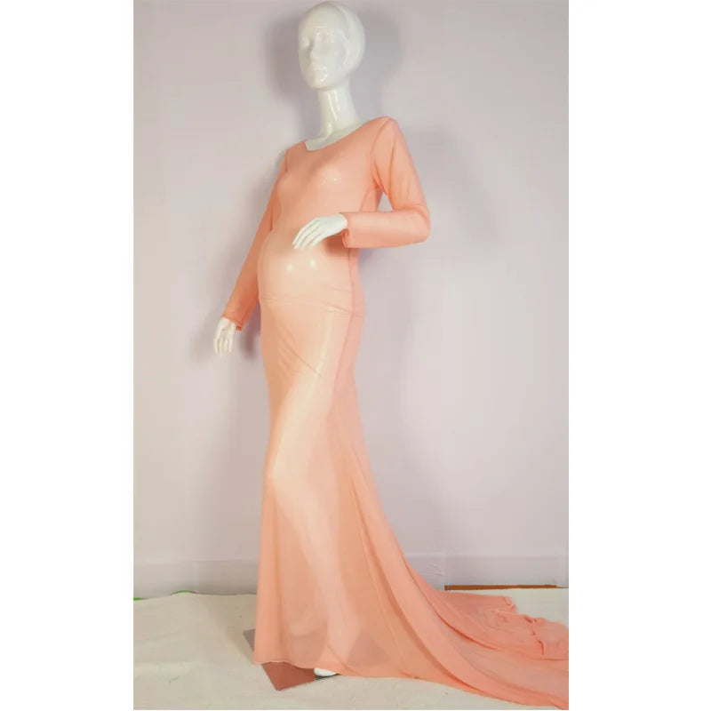 Tulle Bodysuit Pregnancy Dress Mesh Fabric Long Sleeve Stretch Women Maternity Outfit Slim Fit Style Skirt For Photo Shoot Peaceful Pleasures Health and Wellness