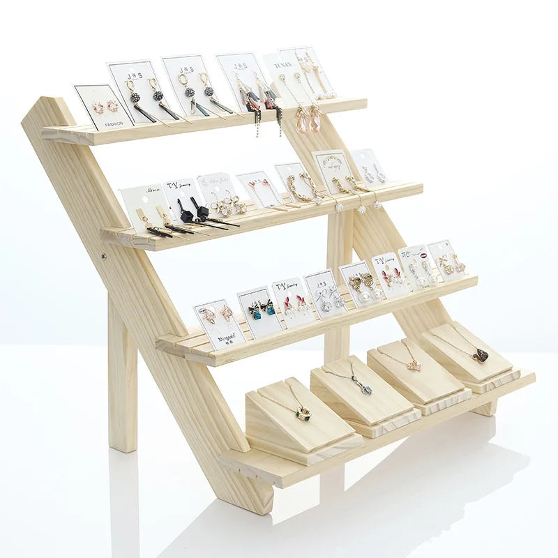 2/3/4/5-Layer Wooden Ear Stud Holder Earring Stand Display Rack Luxury Jewelry Display Holder Rack Tower Ear Card Display Stand Peaceful Pleasures Health and Wellness