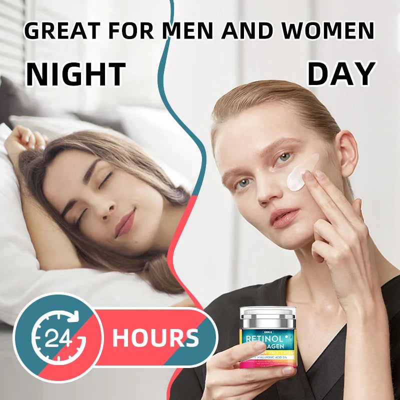 Retinol Cream for Face with Hyaluronic Acid, Day-Night Anti-Aging Moisturizer Collagen Cream for Face Reduces Wrinkles, Dryness Peaceful Pleasures Health and Wellness