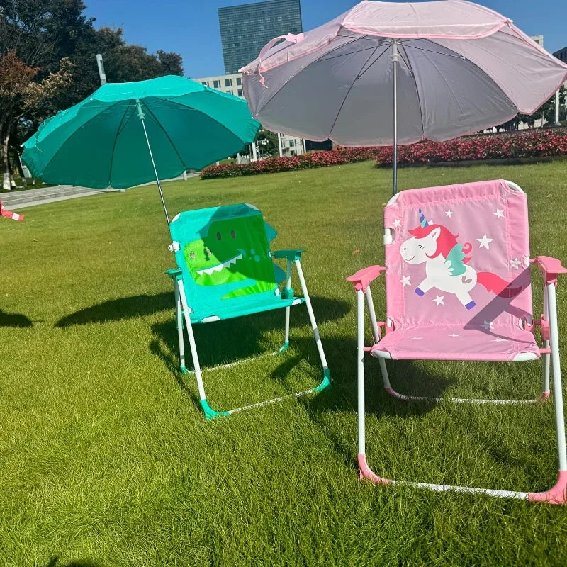 Cartoon Animal Pattern Chair & Child's Umbrellas Folding Outdoor Camping Chairs Beach Courtyard Garden Portable Folding Chairs Peaceful Pleasures Health and Wellness