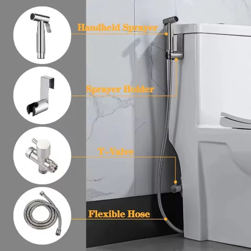 Stainless Steel Handheld Bidet Sprayer Set | Wall Mounted