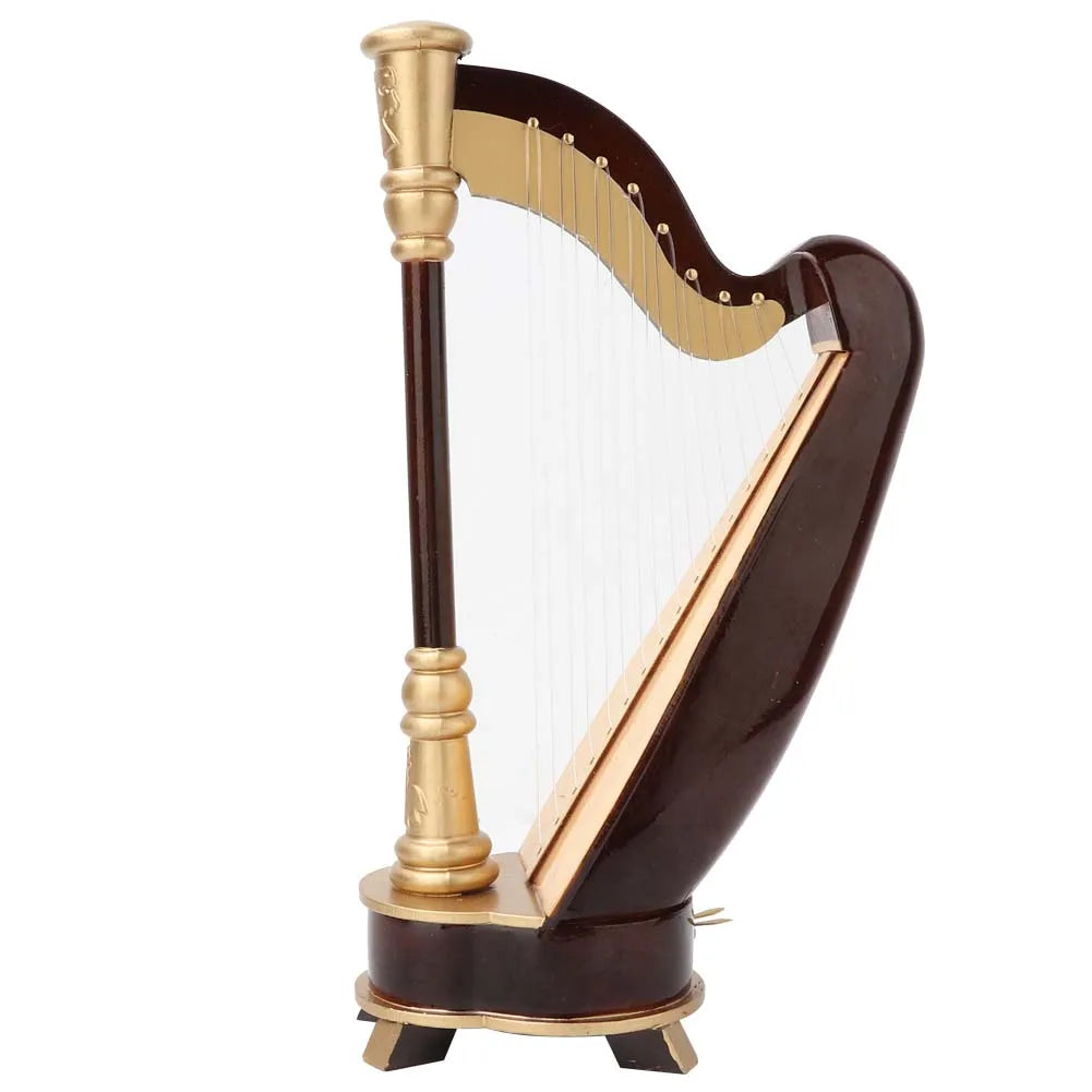 Instrument Ornaments Instrument Model Wooden Miniature Wooden Harp Model Home Decoration for Music Lover Gift Desktop Ornament Peaceful Pleasures Health and Wellness