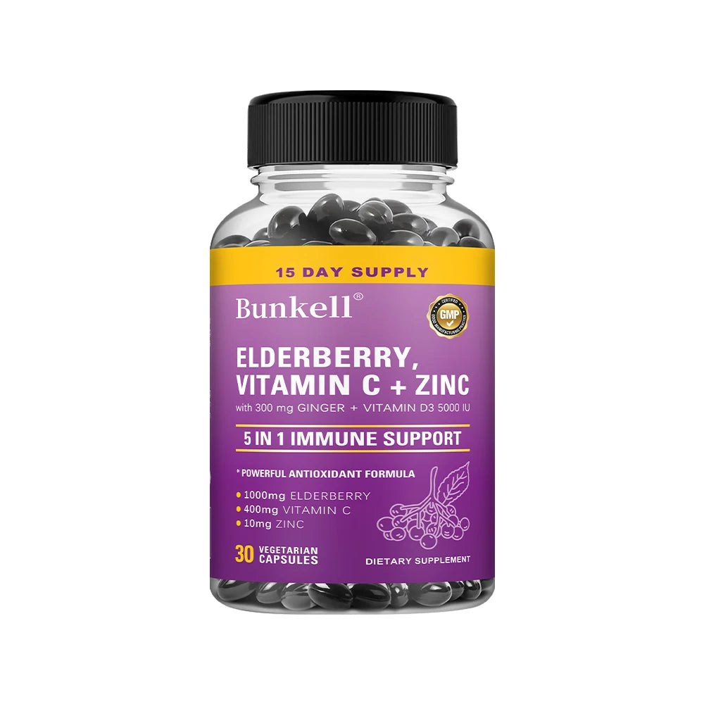 Elderberry Immune Support Capsules 1000MG with Vitamin C Zinc & Ginger - Antioxidant, Healthy Skin, Energy Boost for Men & Women Peaceful Pleasures Health and Wellness 30 count-1 bottle
