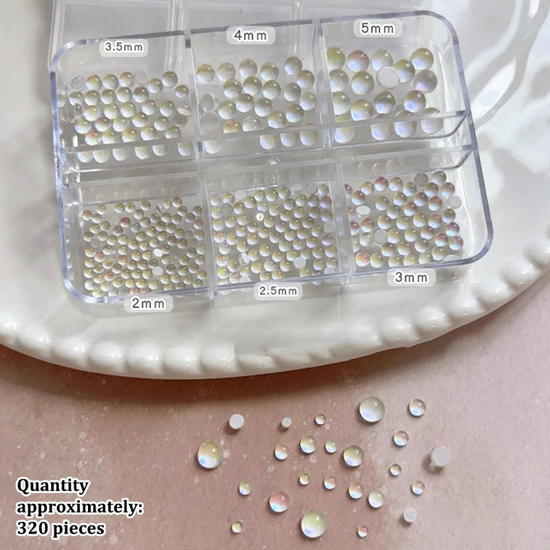 Colorful Mermaid Bubble Bead Half Round Flat Bottom Shiny Aurora Size Mixed Candy Color Nail Art Accessories Decoration Manicure Peaceful Pleasures Health and Wellness White
