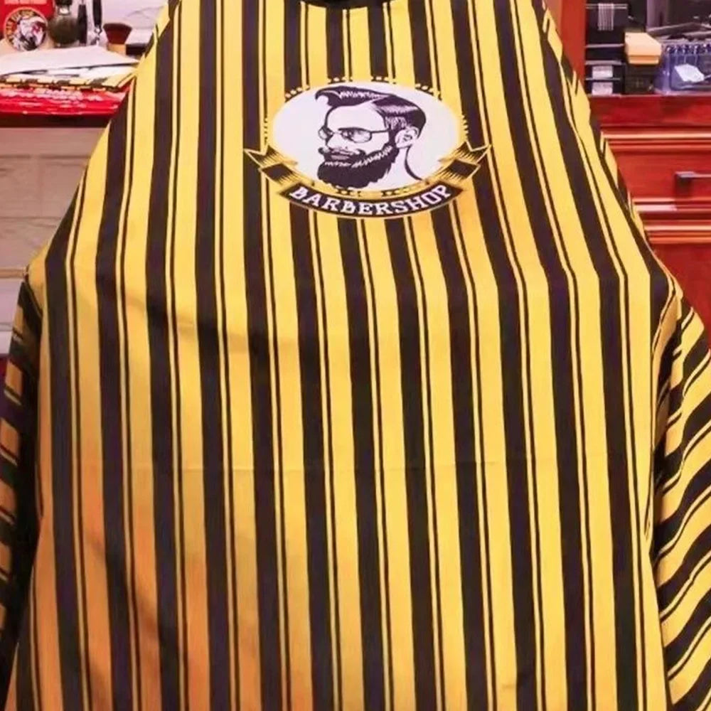 Waterproof Hair Cutting Cape – Yellow Black Barber Stripe