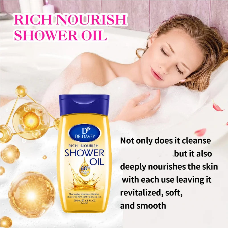 200ml DR.DAVEY Rich Nourish Shower Oil for Men and Women's Full Body Skincare Moisturizing and Moisturizing Skin Care Peaceful Pleasures Health and Wellness
