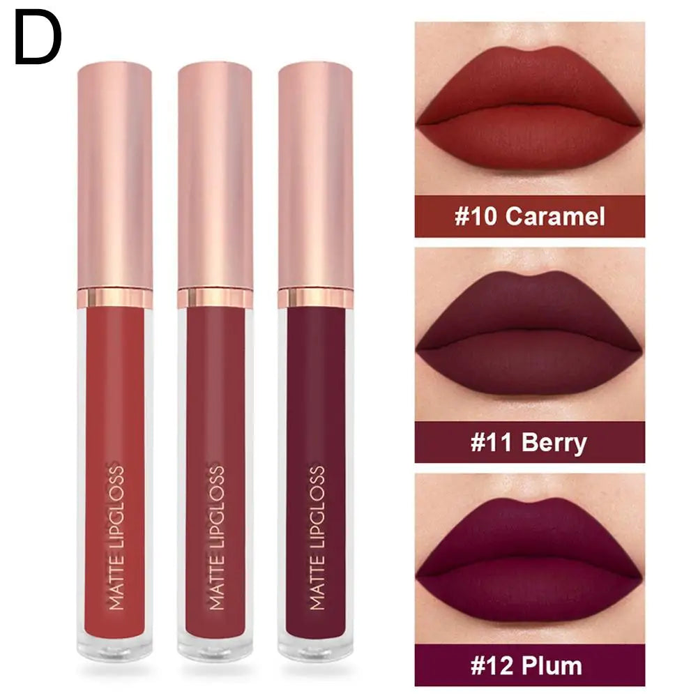 3-Piece Nude Velvet Matte Liquid Lipstick Set – Long-Lasting