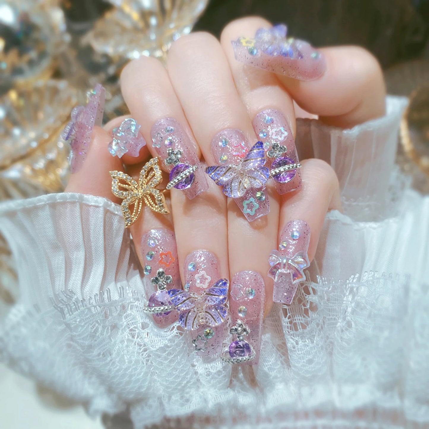 24pcs Sweet Cute Bow False Nails with Pink Crystal Design Korean Fake Nail Tips for Girl Lady Wearable Full Cover Press on Nails Peaceful Pleasures Health and Wellness 17