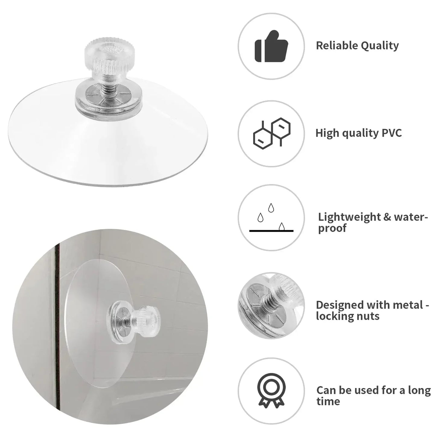 5-Pack PVC Suction Cup Hooks – Bathroom, Kitchen & Home Wall Hooks