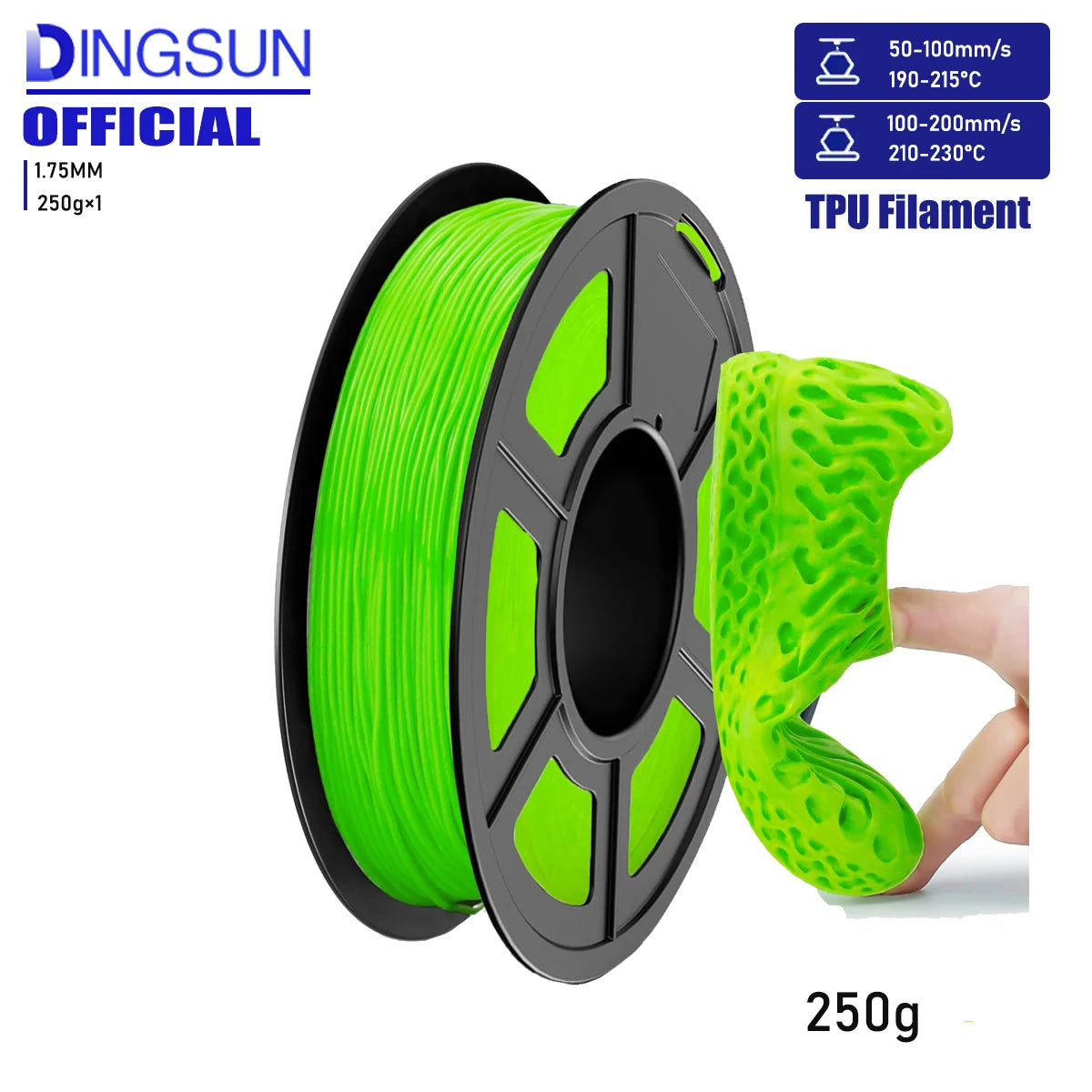 DINGSUN TPU Filament 1.75mm 98A Flexible 3D Printing 250g–1kg