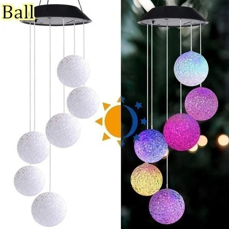 LED Solar Wind Chime Crystal Ball Hummingbird Light Changing