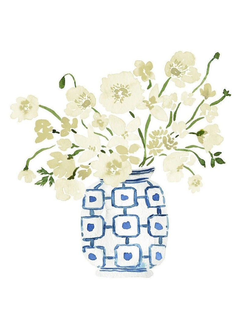 Watercolor Blue & White Vase Floral Canvas Wall Art | Unframed Canvas Wall Art Peaceful Pleasures Health and Wellness DM73-15 20x30cm Unframed