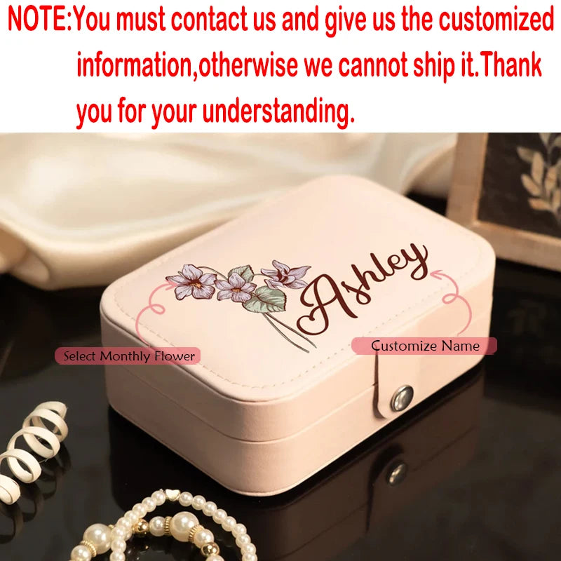 Personalized Floral Jewelry Case | Custom Birth Month Flower Gift Jewelry Travel Case Peaceful Pleasures Health and Wellness Pink 16x11x5cm