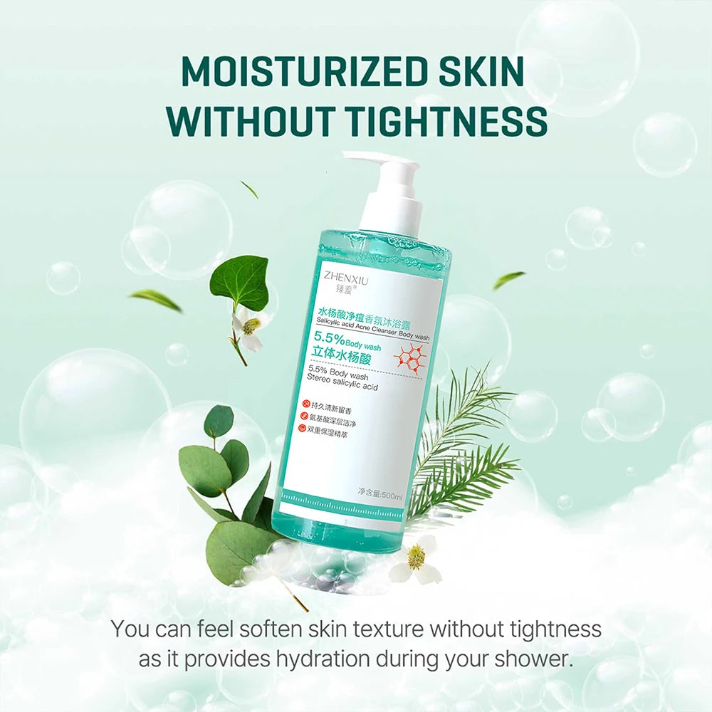 16.9 oz Salicylic Acid Body Wash, Gentle & Smoothing Mild Exfoliating Daily Acne Body Wash Deep Cleanses Back Acne and Sebum Peaceful Pleasures Health and Wellness