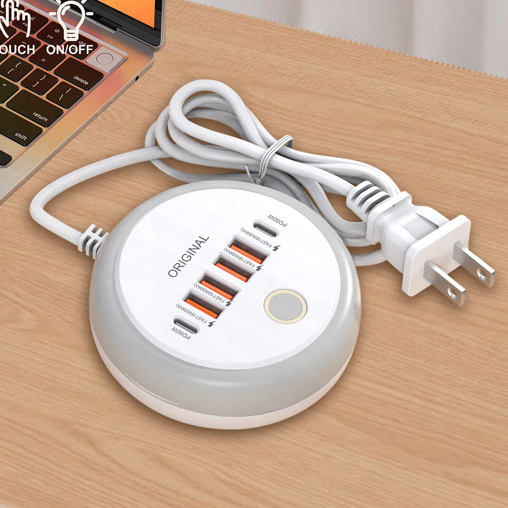 50W USB-C PD 6-Port Fast Charging Station with Touch LED Light