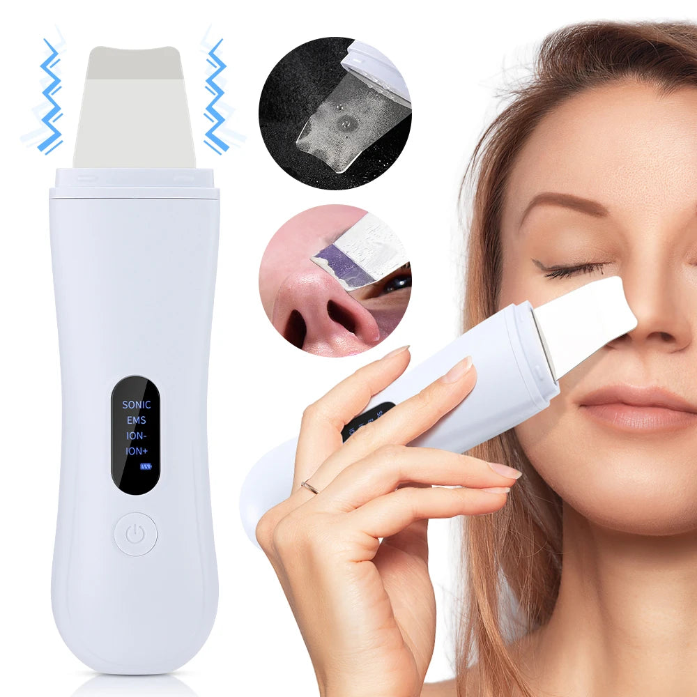 Ultrasonic Skin Scrubber Skin Spatula Ion Deep Face Cleaning 4 Modes Facial Lifting Ultrasonic Cleaner Peeling Skin Care Device Peaceful Pleasures Health and Wellness