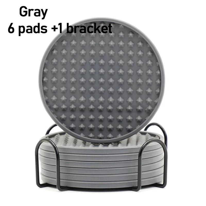 6-Piece Silicone Coaster Set with Storage Holder – Heat-Resistant Round Cup Mats, 10cm