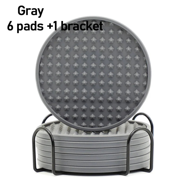 6-Pack Round Silicone Coasters – Heat Resistant Drink Mats Set