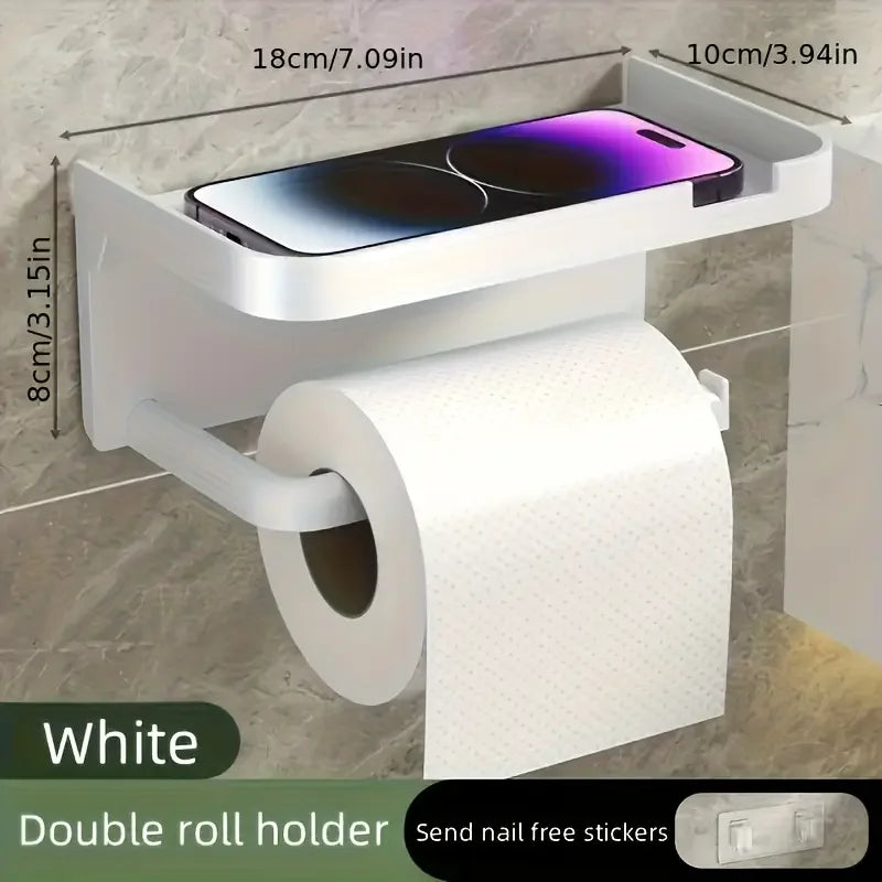 Wall-Mount Plastic Toilet Paper Holder & Storage Rack