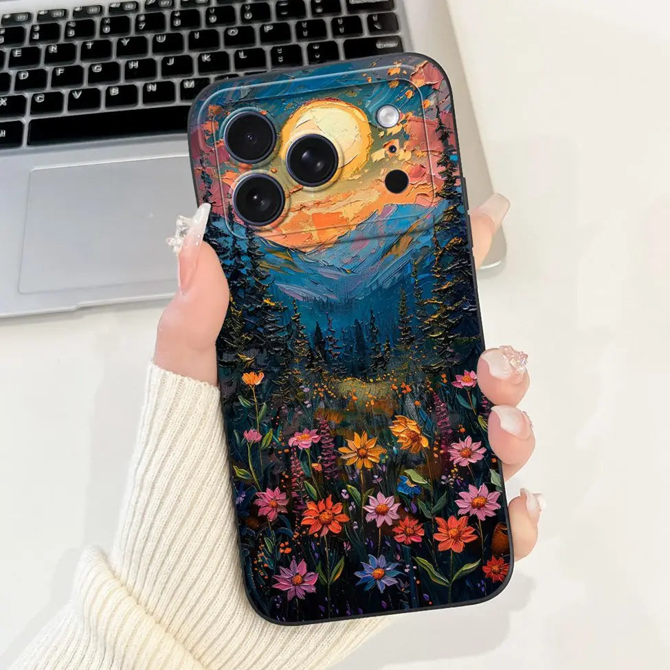 iPhone 17 Pro Silicone Case | Cute Kawaii Floral Painted Cover