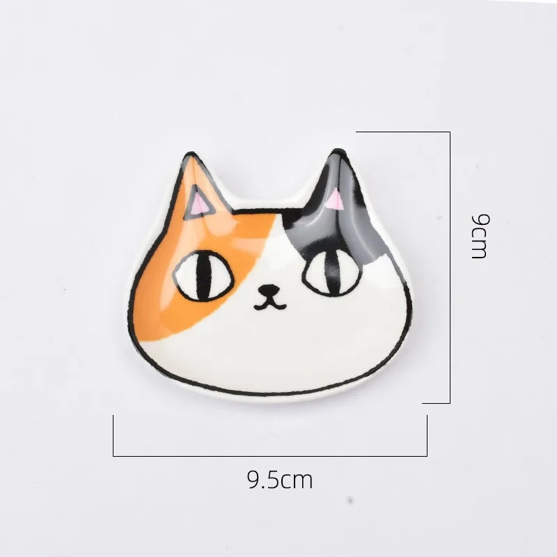 New Japanese Style Ceramic Three Colored Cat Dish Cute Cat Shaped Sauce Dish Household Snack Mustard Seasoning Dishes Tableware Peaceful Pleasures Health and Wellness