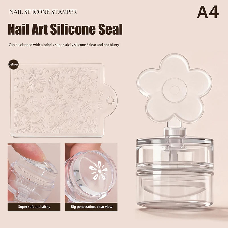 Transparent Nail Stamper With Scraper Heart Flowers Shaped Jelly Silicone Head Stamp For French Nails Printing Peaceful Pleasures Health and Wellness A4