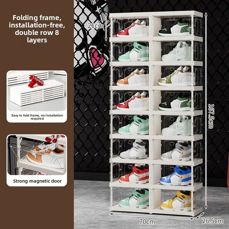 Upgraded Multi-Tier Clear Shoe Rack Heavy-Duty Unified Cabinet Large Capacity Transparent Dust-Proof Organizer for Home Entryway Peaceful Pleasures Health and Wellness Double 8 Transparent