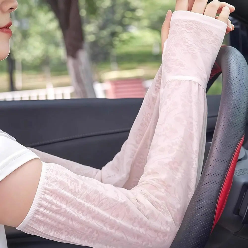 Women's Lace Ice Silk UV Arm Sleeves – Breathable Sun Cover