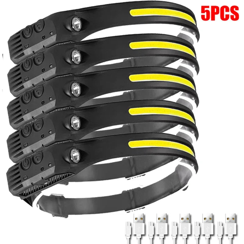 COB LED Rechargeable Headlamp – Motion Sensor & 6 Modes