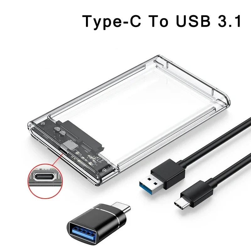 2.5 inch Hard Drive Enclosure USB 3.0/Type C to SATA III Clear External Hard Drive Case for 2.5 inch SATA SSD HDD Support UASP Peaceful Pleasures Health and Wellness USB C-USB A OTG