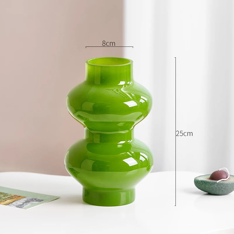 Green Glass Vase | Hydroponics Plant Pot & Floral Decor