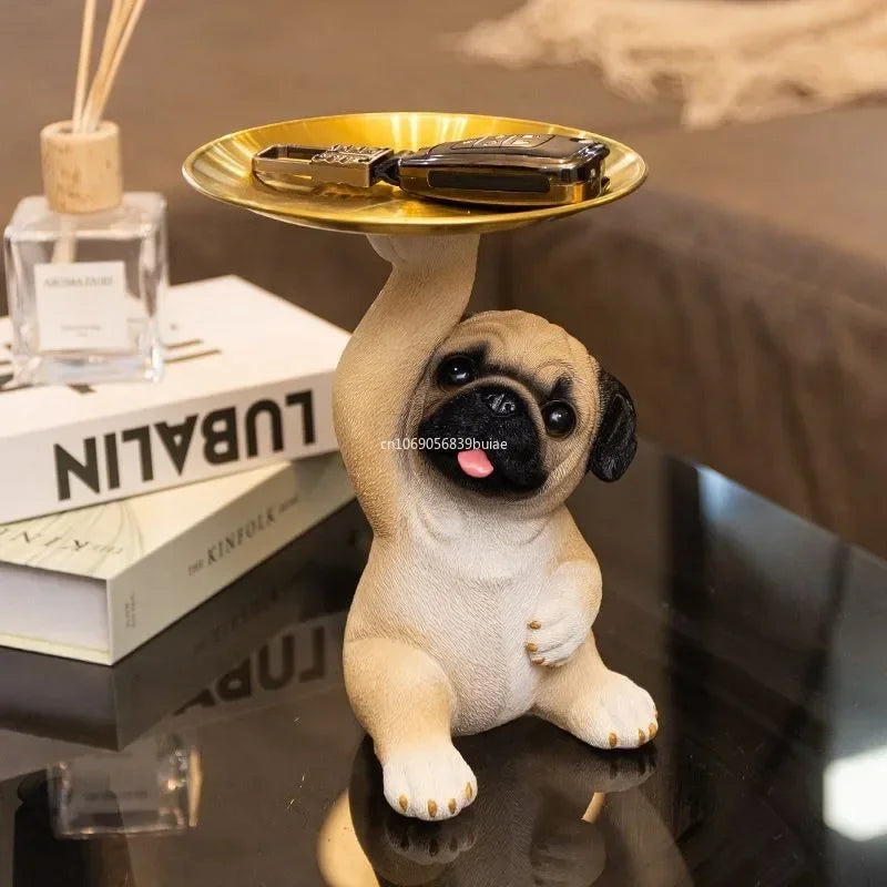 Creative Pug Statue Storage Tray Cute Dog Key Candy Snack Storage Plate Animal Sculpture Ornaments Office Tabletop Decor муравьи Peaceful Pleasures Health and Wellness