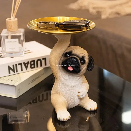 Creative Pug Statue Storage Tray Cute Dog Key Candy Snack Storage Plate Animal Sculpture Ornaments Office Tabletop Decor муравьи Peaceful Pleasures Health and Wellness