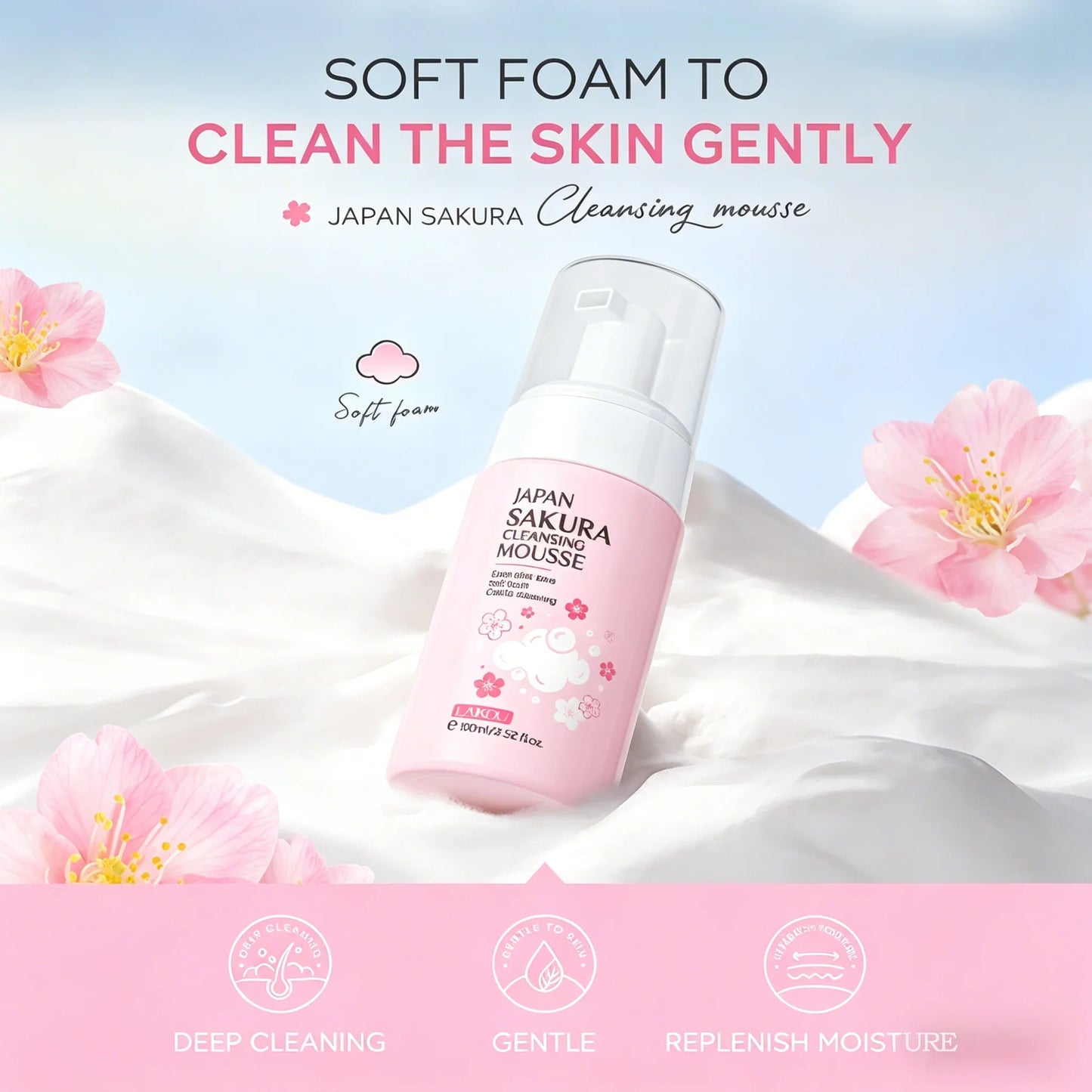 LAIKOU Sakura Facial Mousse Cleanser – Brightening & Hydrating