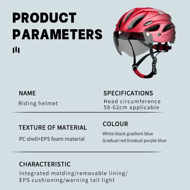 Adult Bike Helmet with LED Tail Light – 58–62cm Lightweight