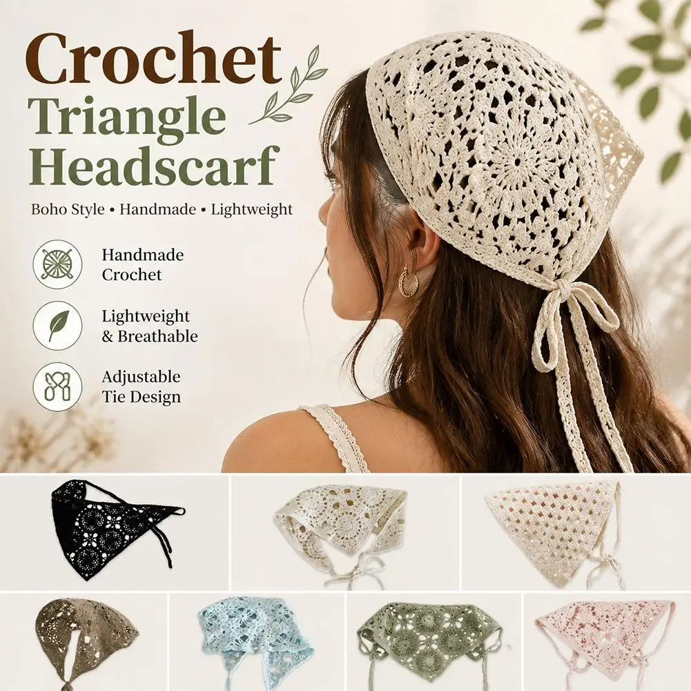 French Hollow Triangle Headband Towel For Women Beige Crochet Headbands Bandana Summer Travel Literary Photo Hair Scarf Bands Peaceful Pleasures Health and Wellness